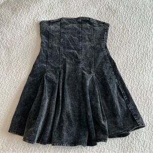 ✨ HYFVE Women’s Black Strapless Pleated Denim Mini Dress Medium